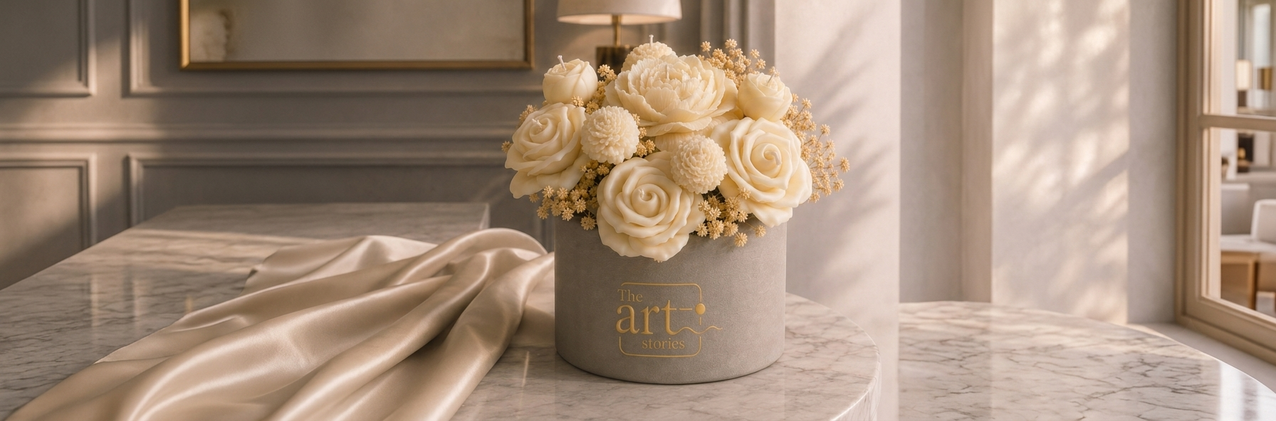 The Art Stories — signature candle bouquet on a marble table