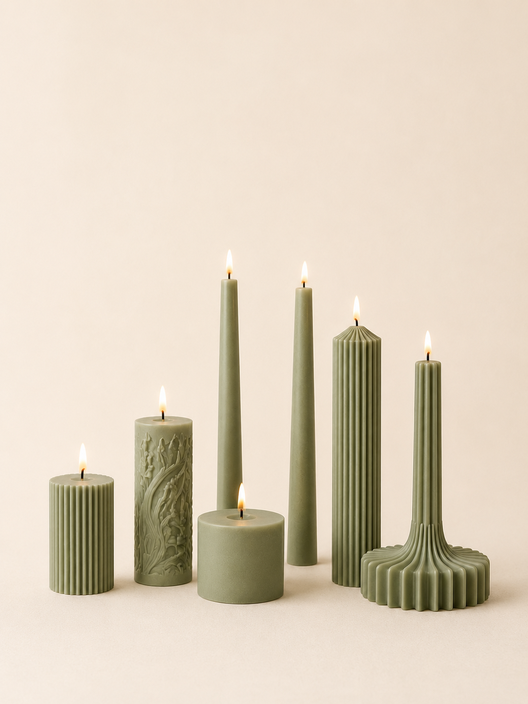 Bordo Column Candles — sage pillar and taper collection